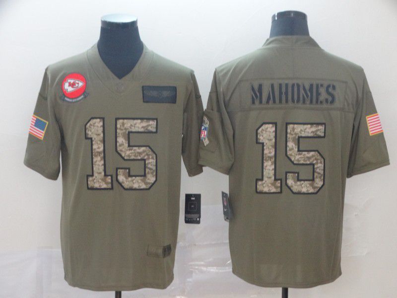 Men Kansas City Chiefs #15 Mahomes Camo Nike Olive Salute To Service Limited NFL Jersey